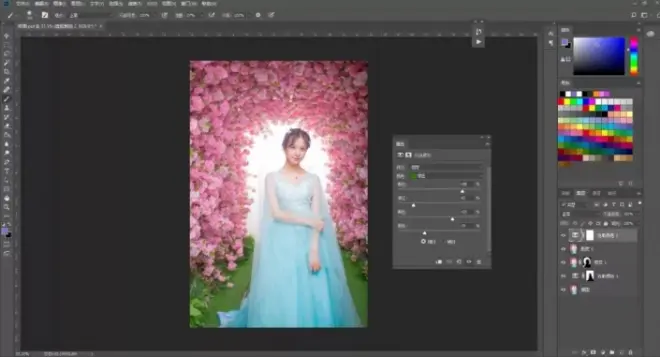 PS中制作粉色桃花婚紗人像(11)