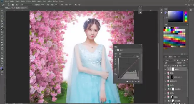 PS中制作粉色桃花婚紗人像(16)