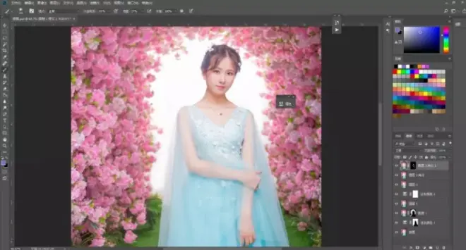PS中制作粉色桃花婚紗人像(14)