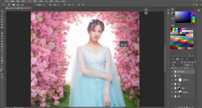 PS中制作粉色桃花婚紗人像(13)